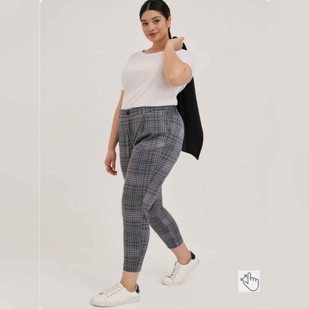 Plaid Grey Relaxed Taper Stretch Challis High-Rise Pant